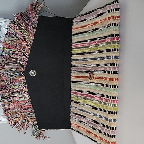 Stella & Dot Taj Bohemian Multicolored Striped Fringe Clutch - Picture 9 of 14